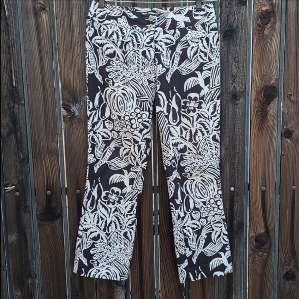 NORDSTORM CABI Serengeti Cropped Pants 2 DARK Brown Cream Jungle Print Ankle - Picture 15 of 16